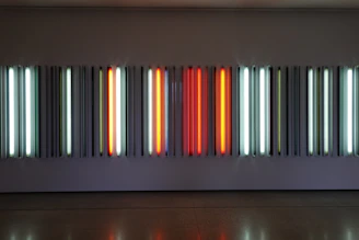 A variety of fluorescent tubes neatly arranged on display