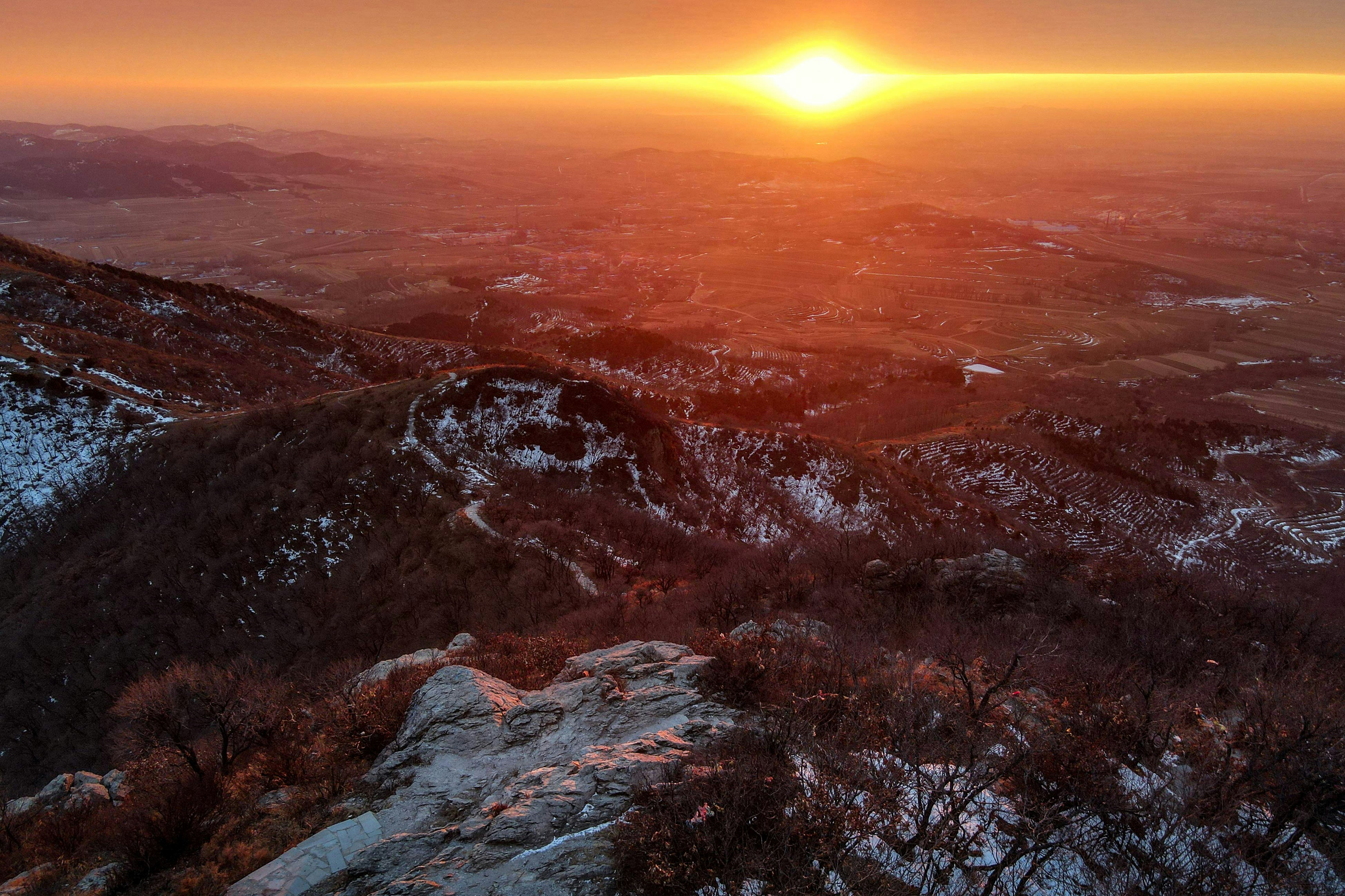 Sunset over mountain range