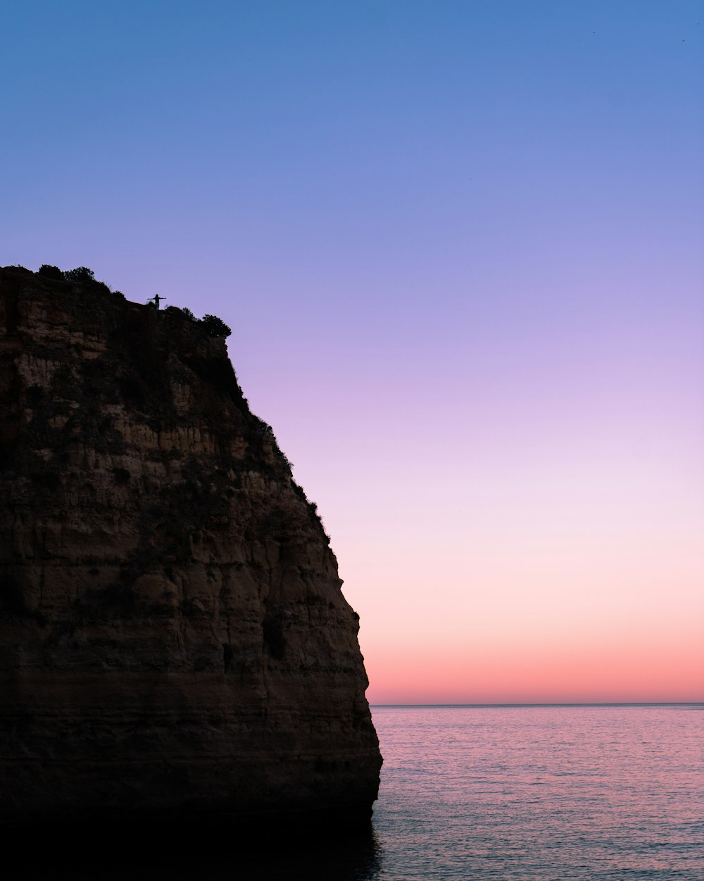 a person standing on top of a cliff next to the ocean