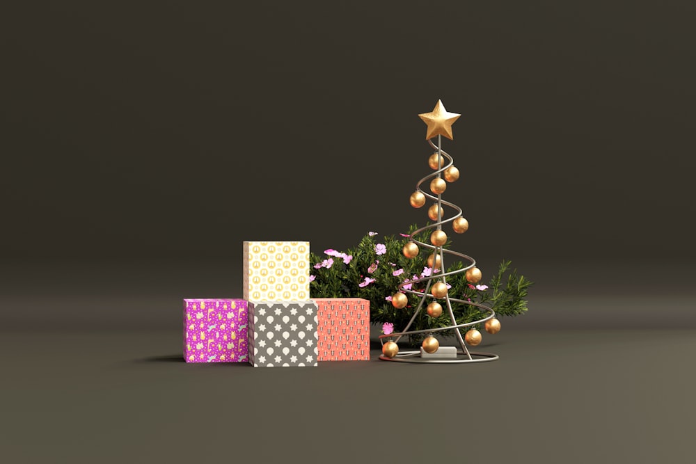 Un pequeño árbol de Navidad rodeado de regalos