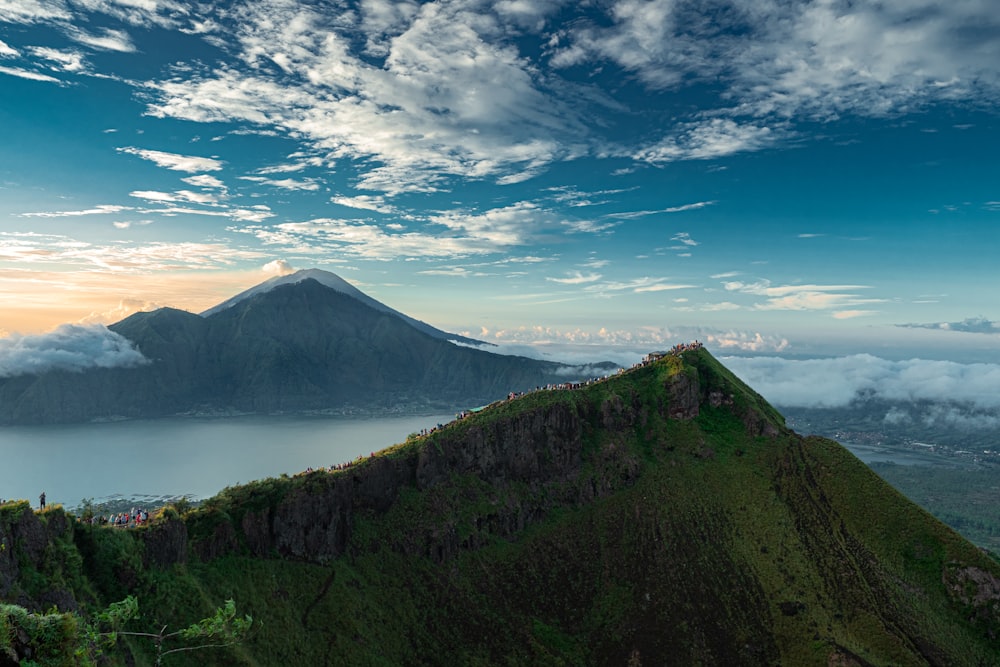 a view of a mountain with a lake below