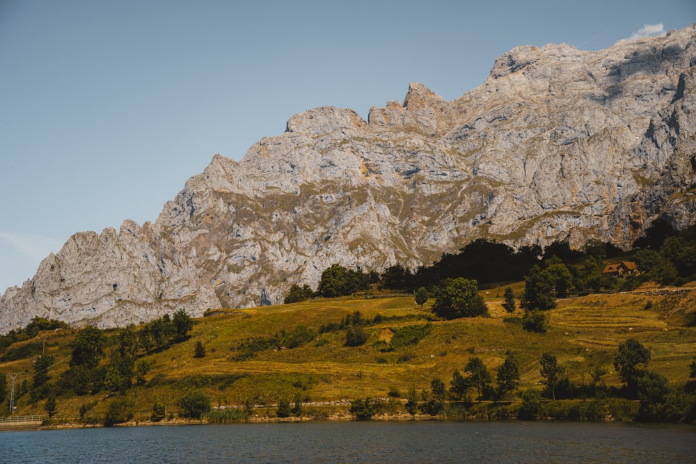 a mountain with a lake in front of it