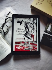 a picture of a book and some glasses on a table