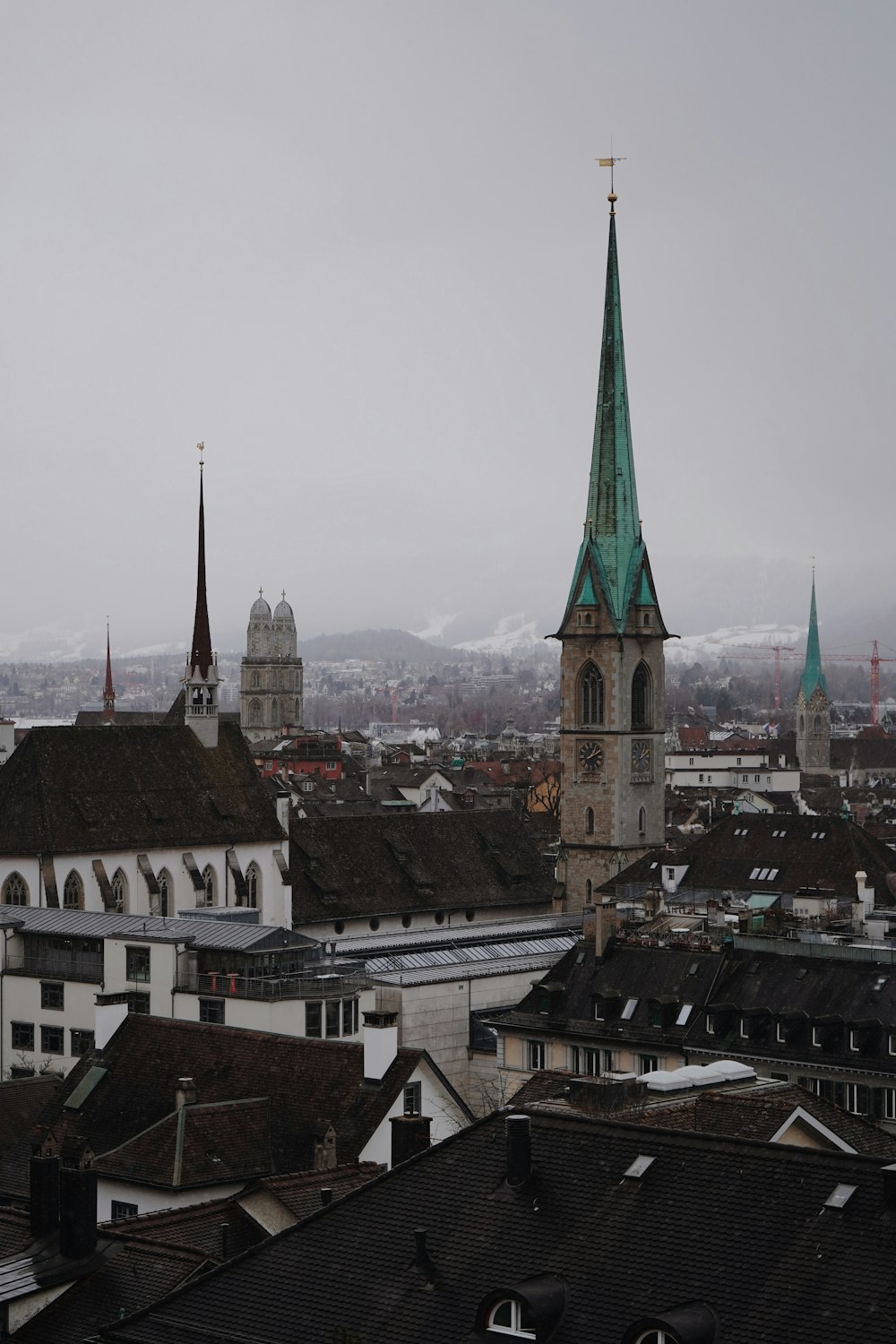 a view of a city with a clock tower