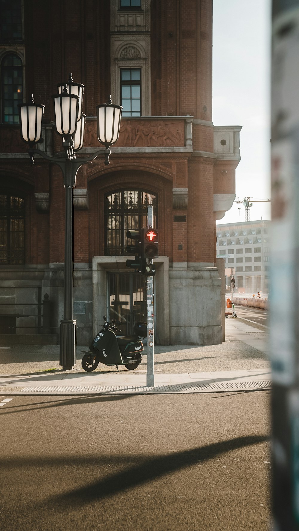 a motorcycle parked on the side of a street