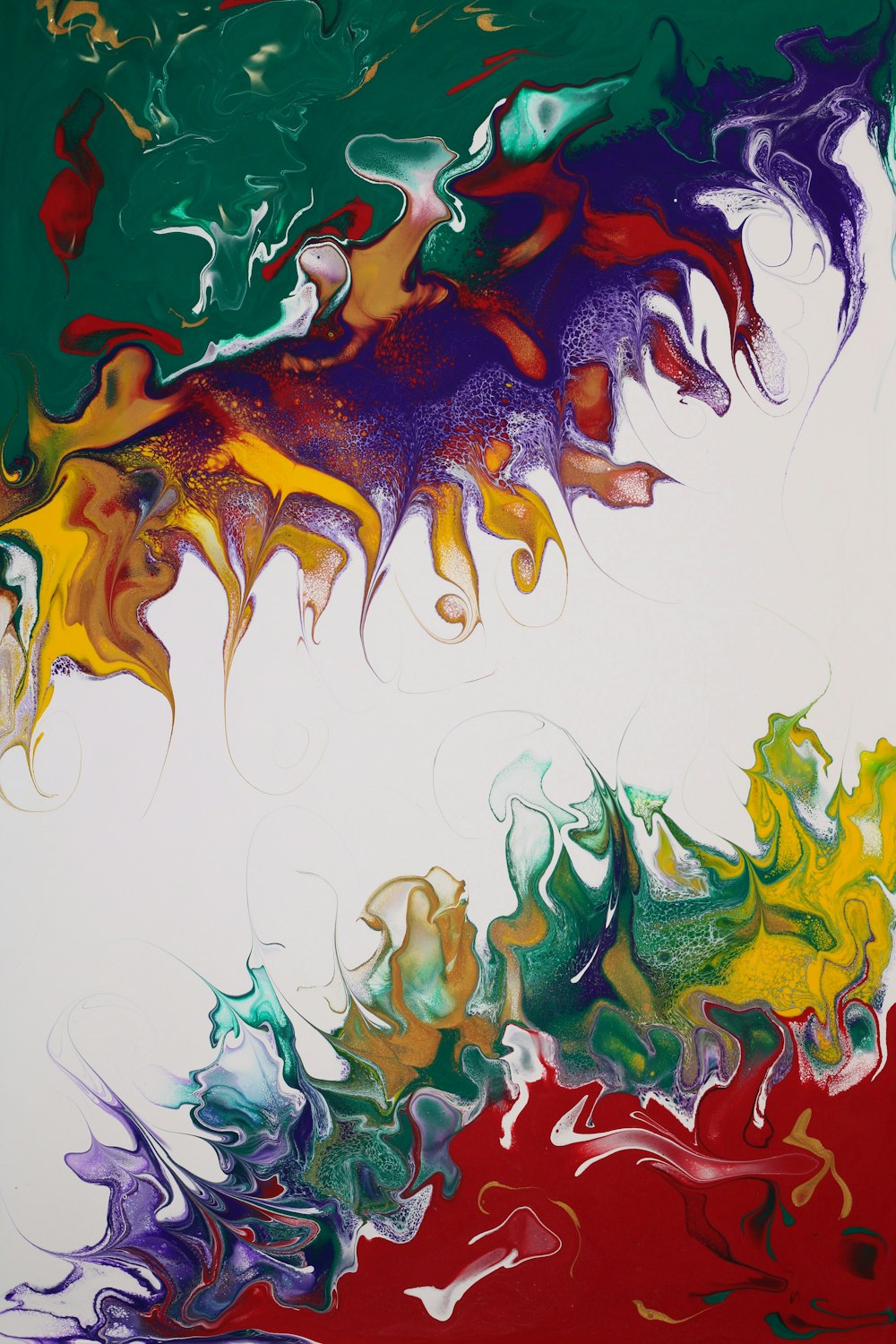 an abstract painting with multicolored lines on a white background