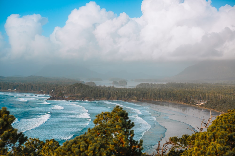 a view of the ocean from a hill