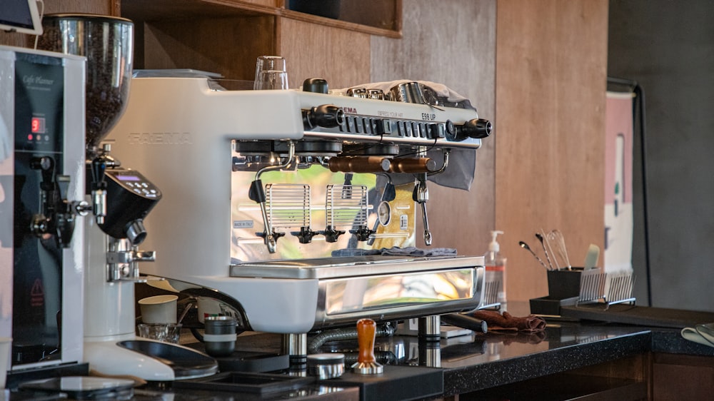 a coffee machine sitting on top of a counter