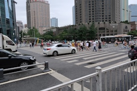 A busy urban intersection showcasing efficient transportation systems.