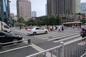 A busy urban intersection showcasing efficient transportation systems.