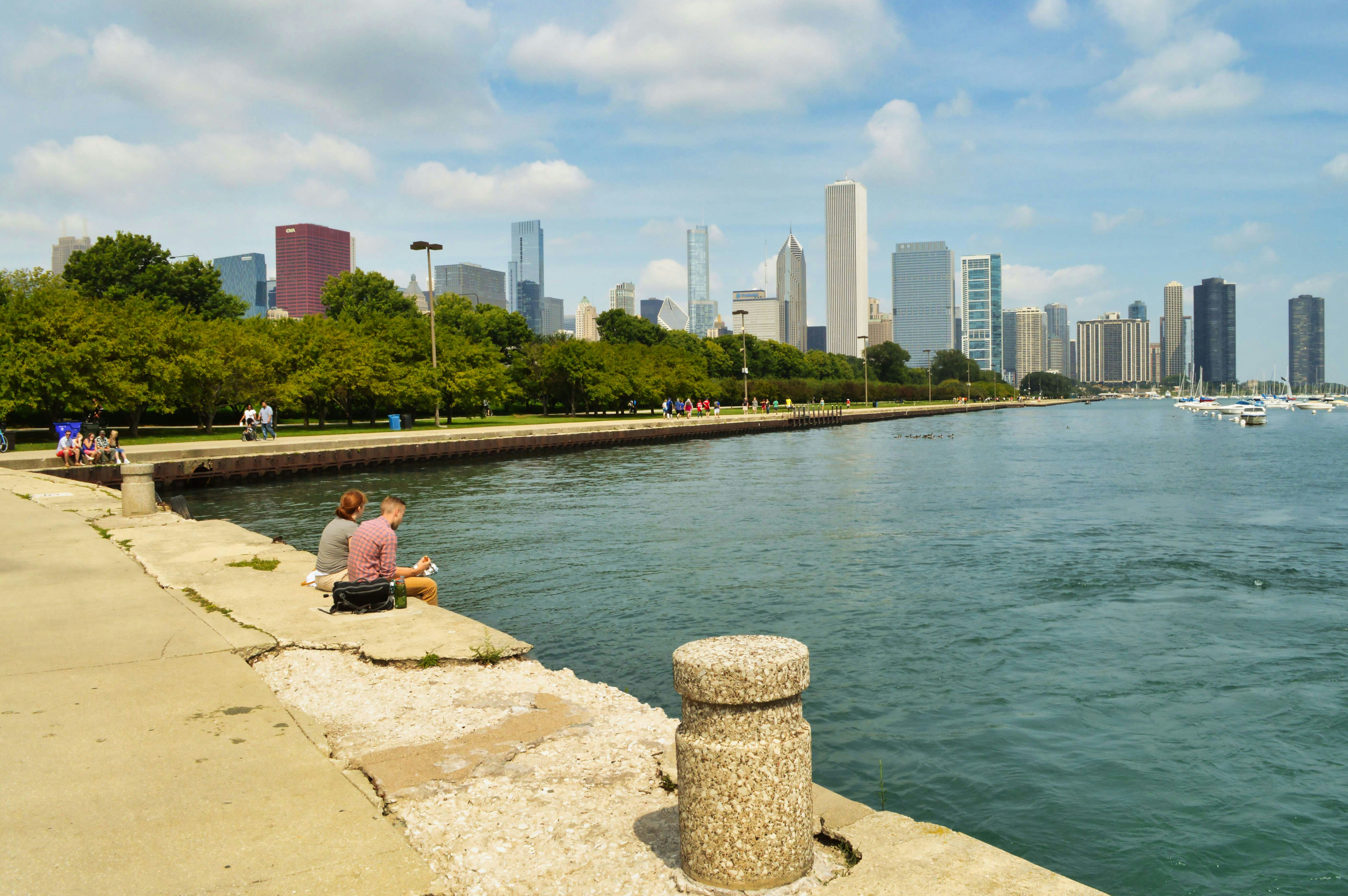 Chicago lakefront view near downtown on a sunny day