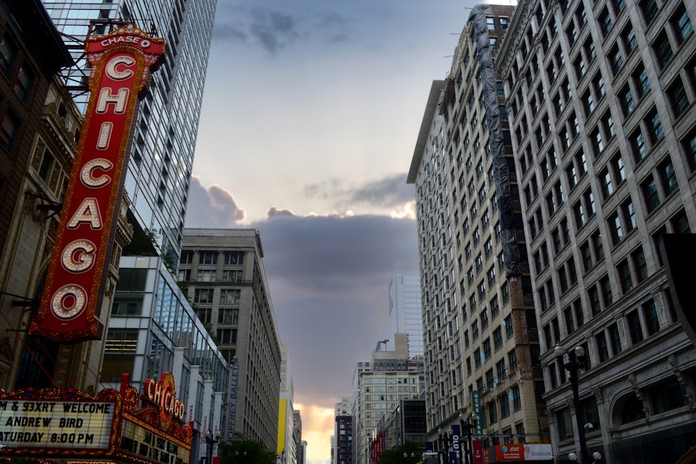 a city street filled with lots of tall buildings