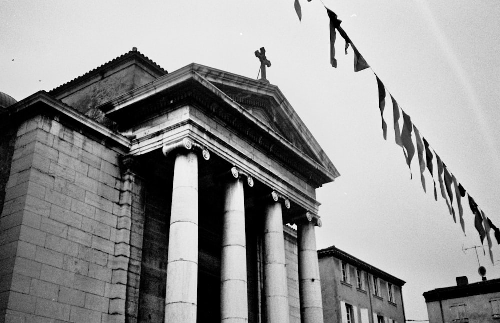 a black and white photo of an old building