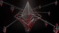 a black background with red and white lines