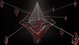 a black background with red and white lines
