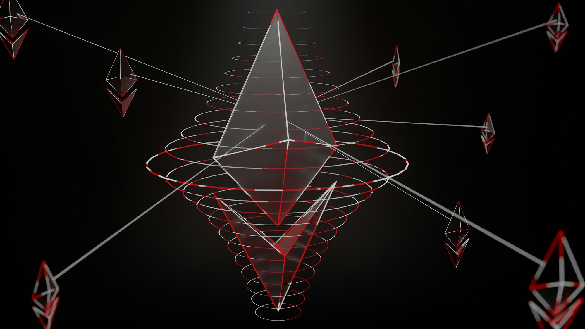 3D illustration of a network of ethereum in dark.
red, white, and black colored ethereum illustration.
「 LOGO / BRAND / 3D design 」 
WhatsApp: +917559305753
 Email: shubhamdhage000@gmail.com