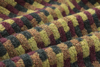 a close up of a multi colored blanket