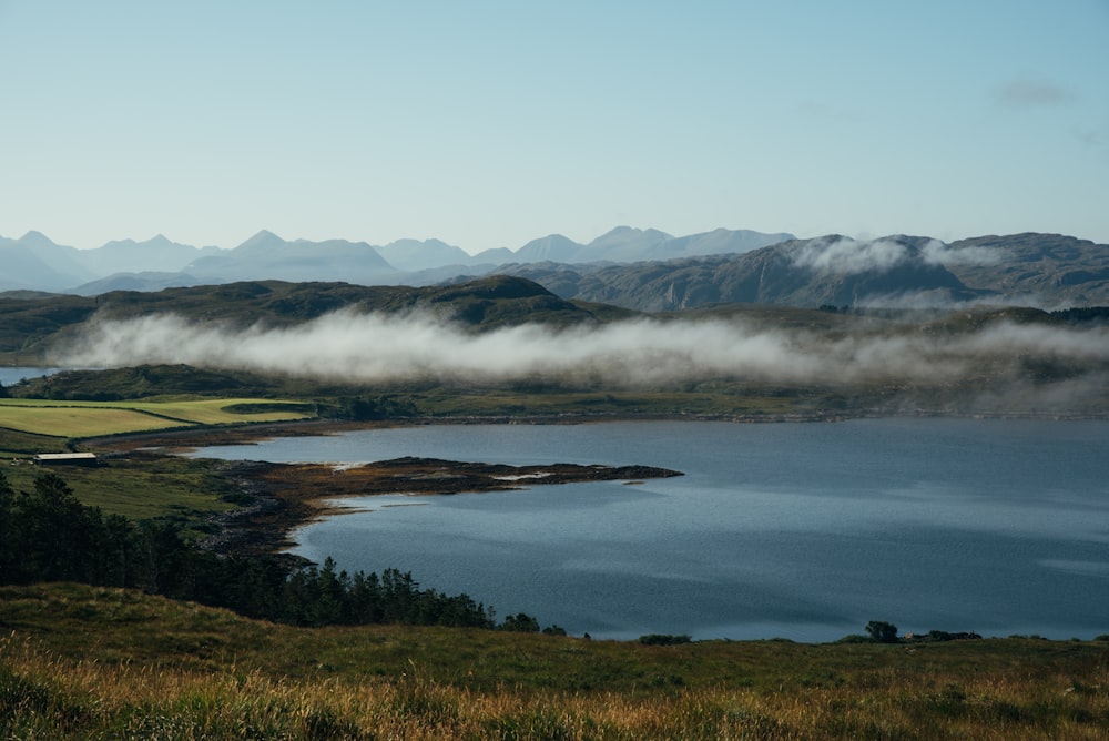 a large body of water surrounded by mountains