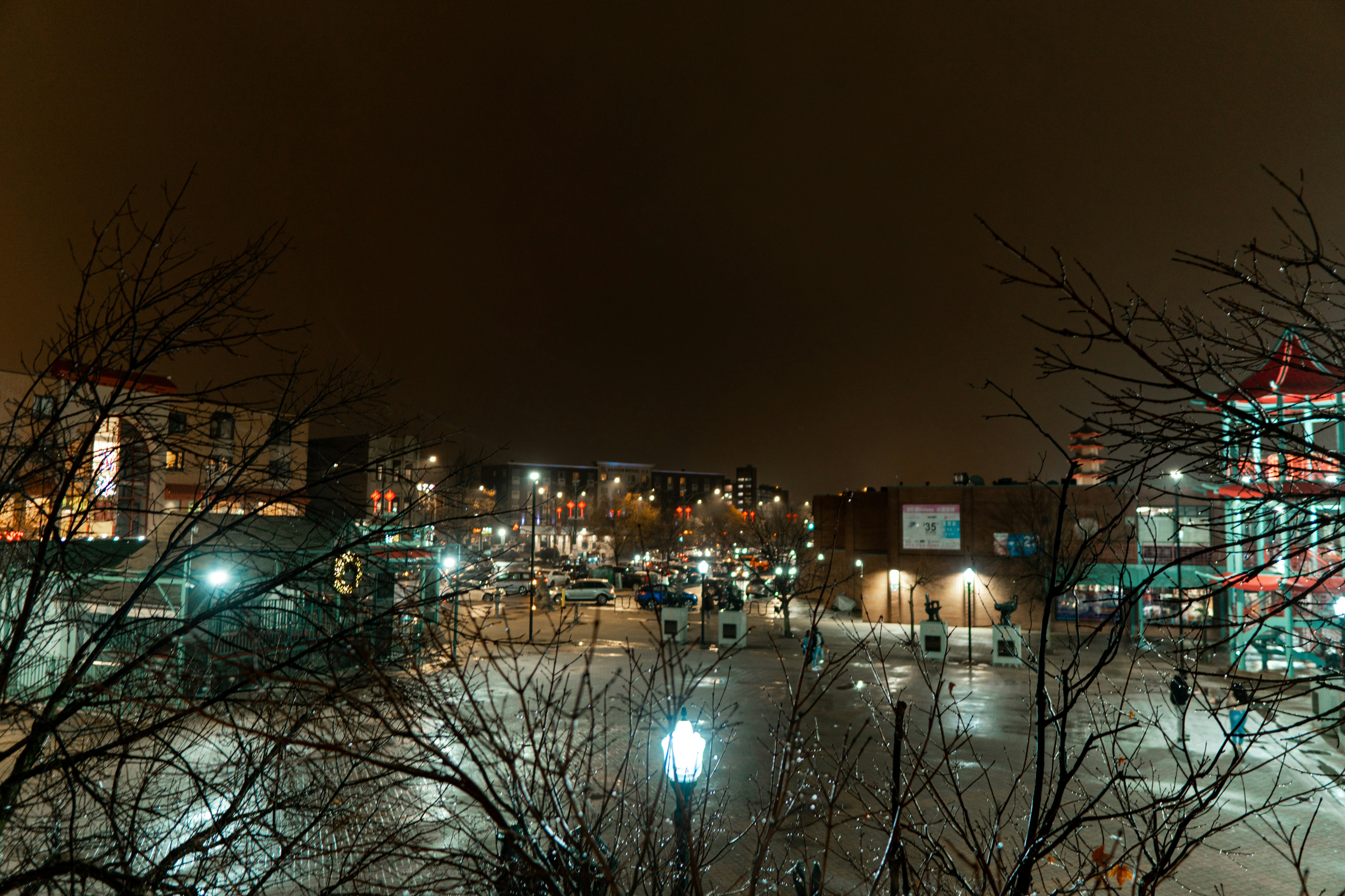 a view of a city at night from a distance
