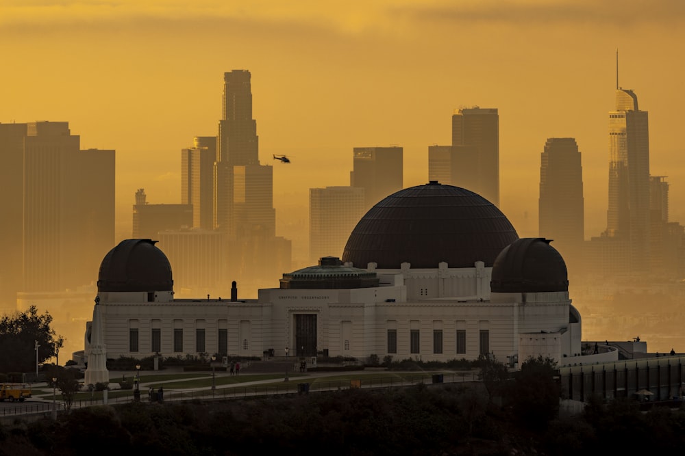 a view of a city skyline from a distance