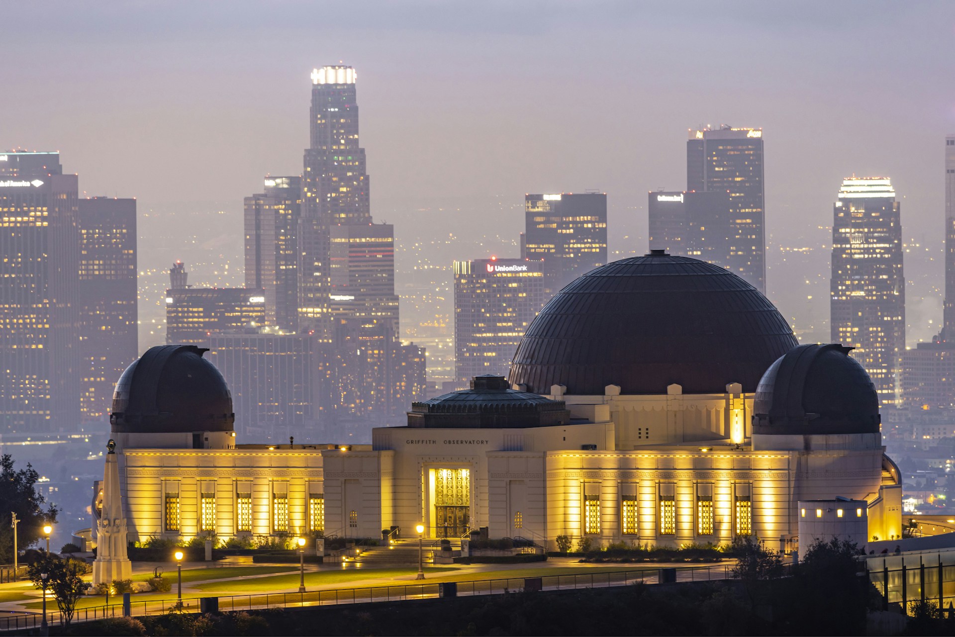 a view of a city skyline at night