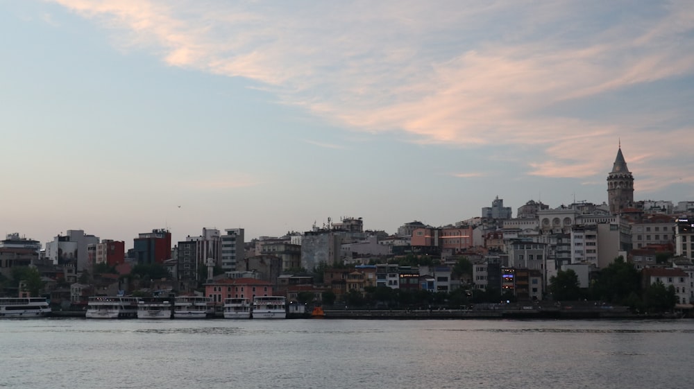 a large body of water with a city in the background