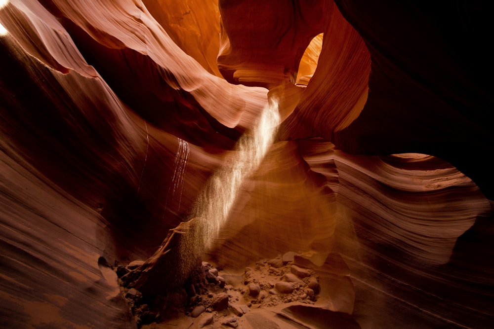 a narrow slot in the side of a canyon