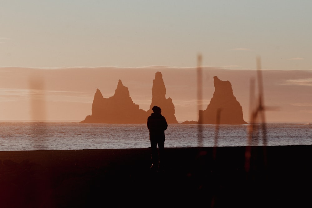 a person standing on a beach next to the ocean