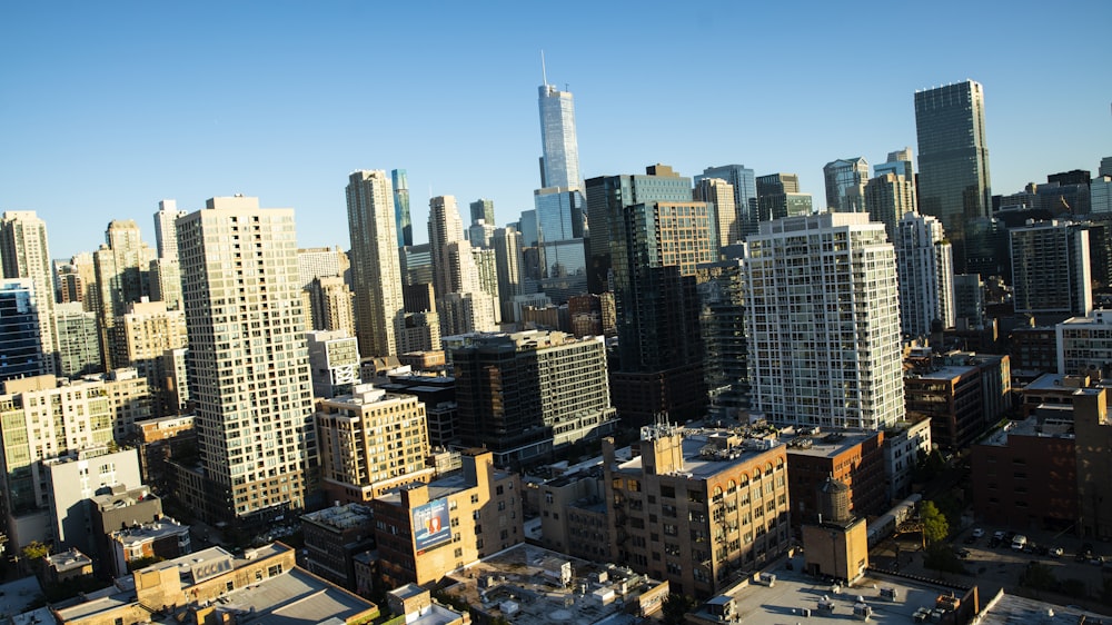 a view of a city with tall buildings