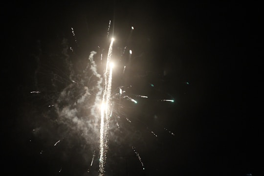 Салют, освещающий темное небо яркими огнями.