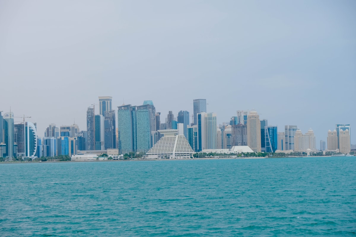 Doha skyline in May heat haze