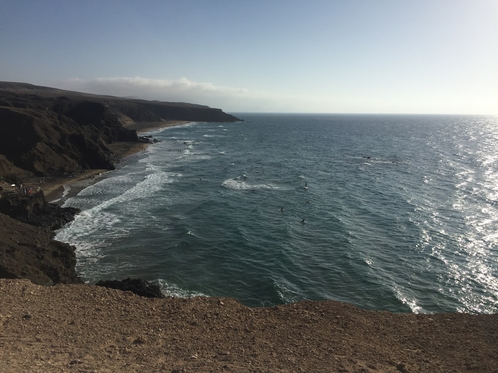 a view of the ocean from a cliff