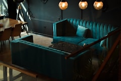 a living room with a couch and a table