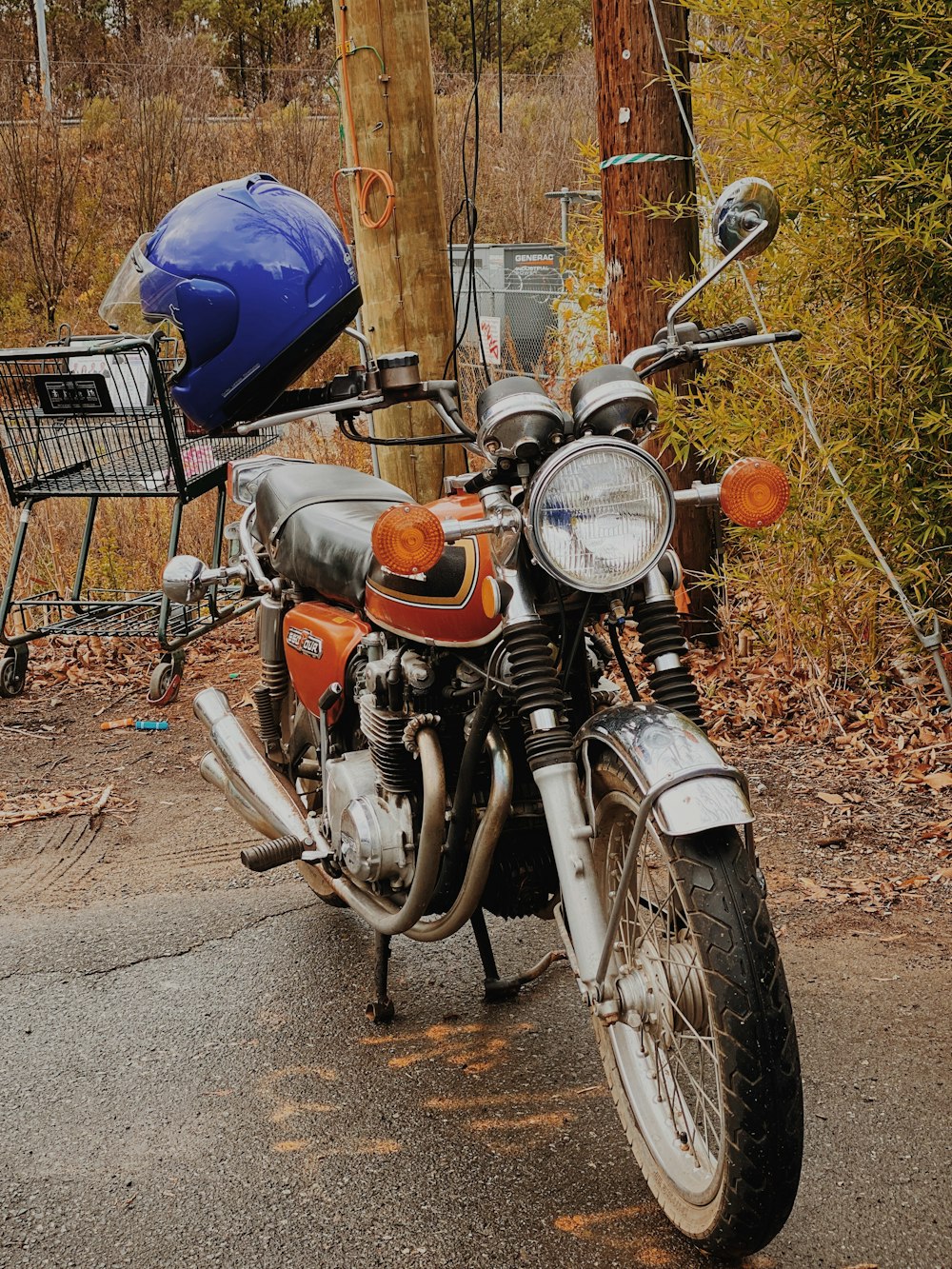 a motorcycle parked on the side of the road