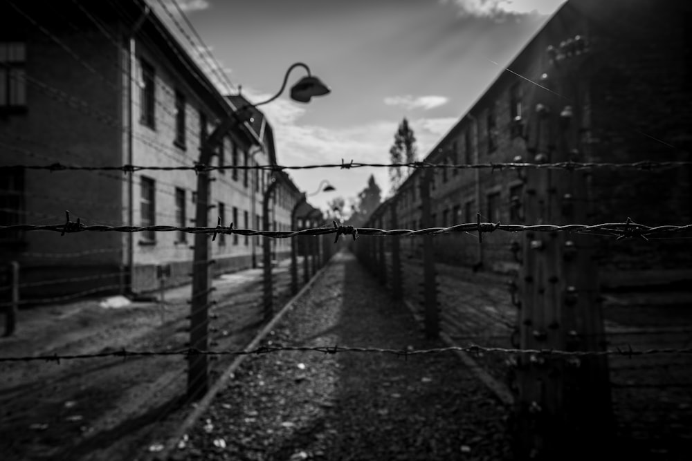 a black and white photo of a train track