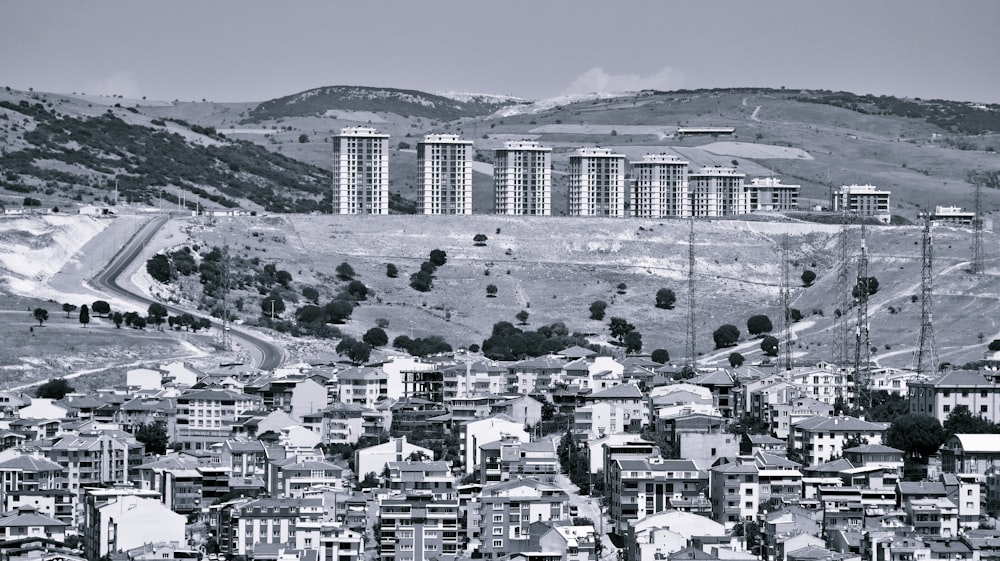 a black and white photo of a city