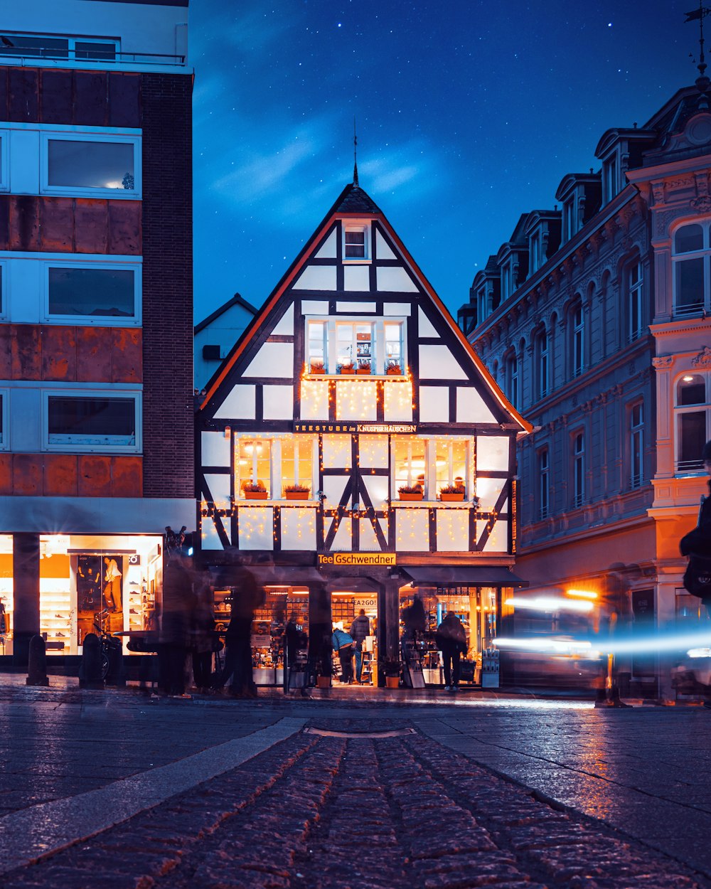 a building that is lit up at night