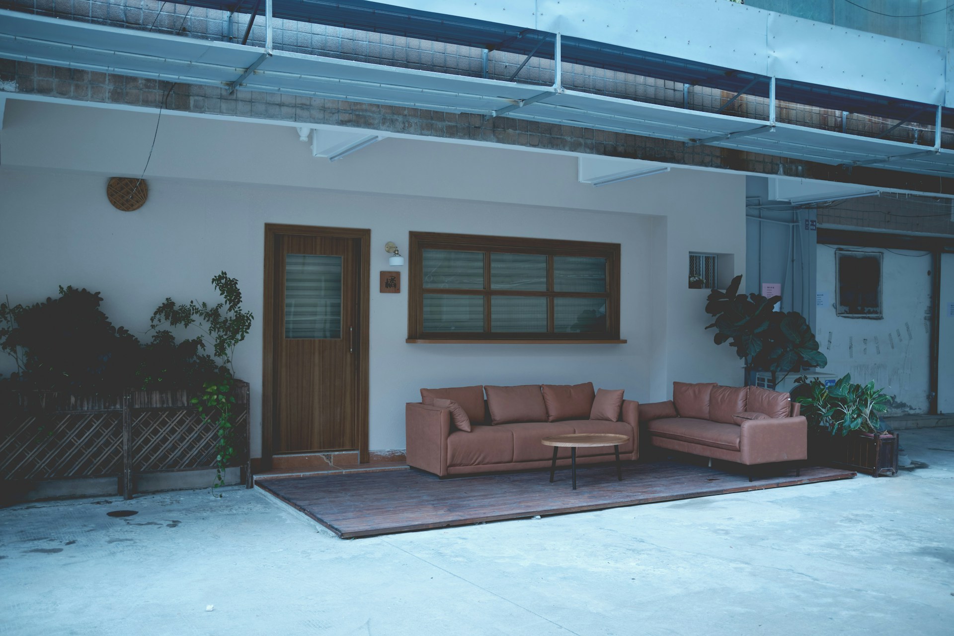 a living room with two couches and a coffee table