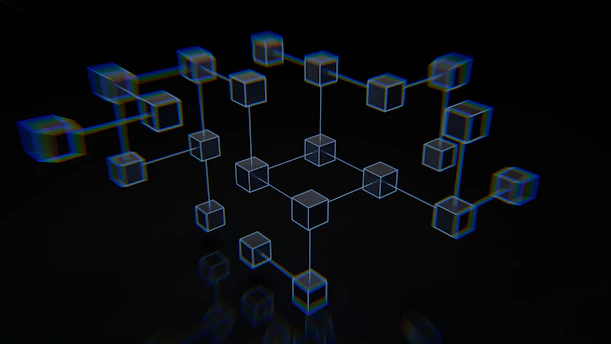 a group of cubes that are on a black surface