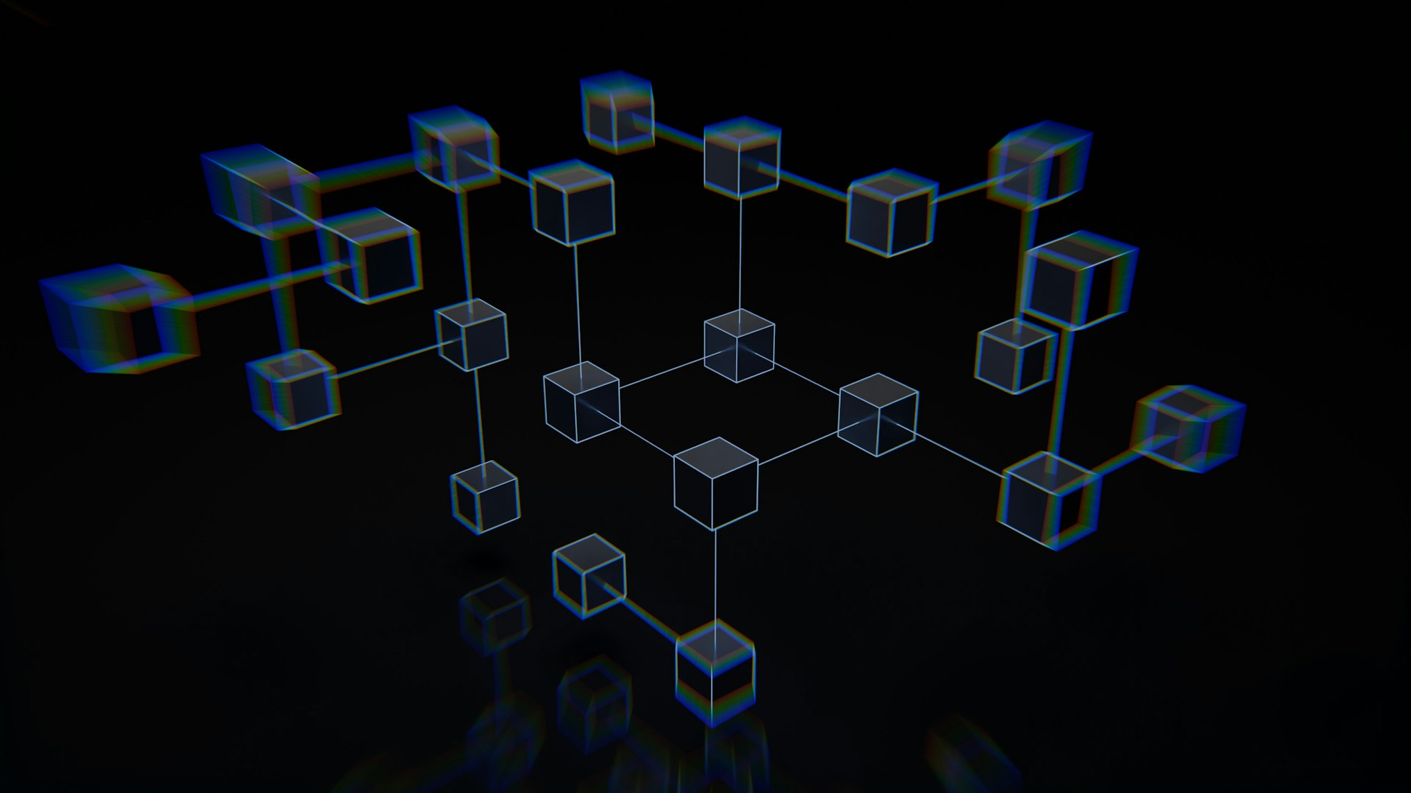 Quantum computing visualization with blue light patterns