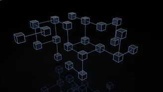 An animated graphic illustrating interconnected social networks glowing softly against a dark background.