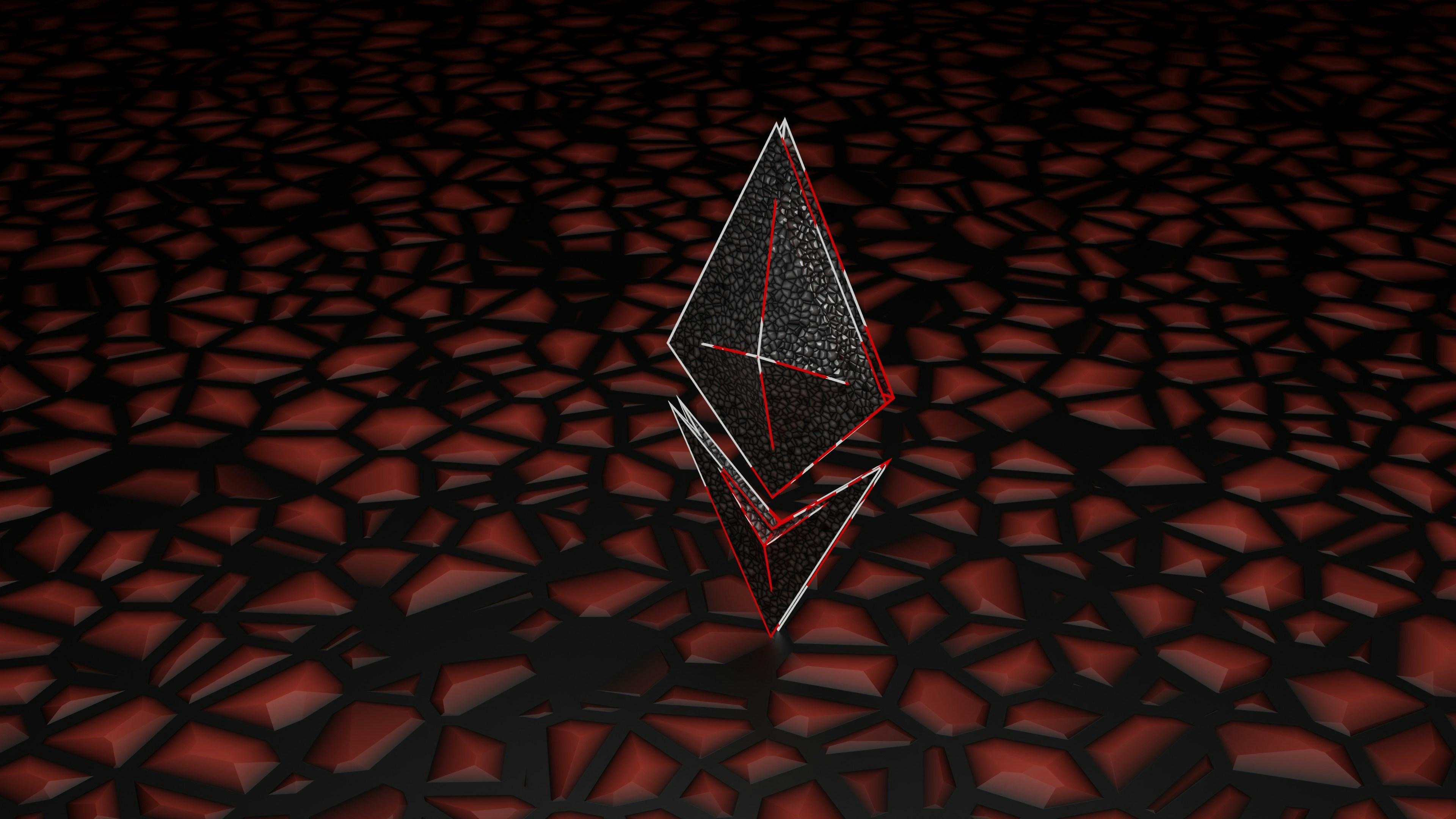 3D illustration of a network of ethereum in dark. red, white, and black colored ethereum illustration. 「 LOGO / BRAND / 3D design 」 WhatsApp: +917559305753 Email: shubhamdhage000@gmail.com