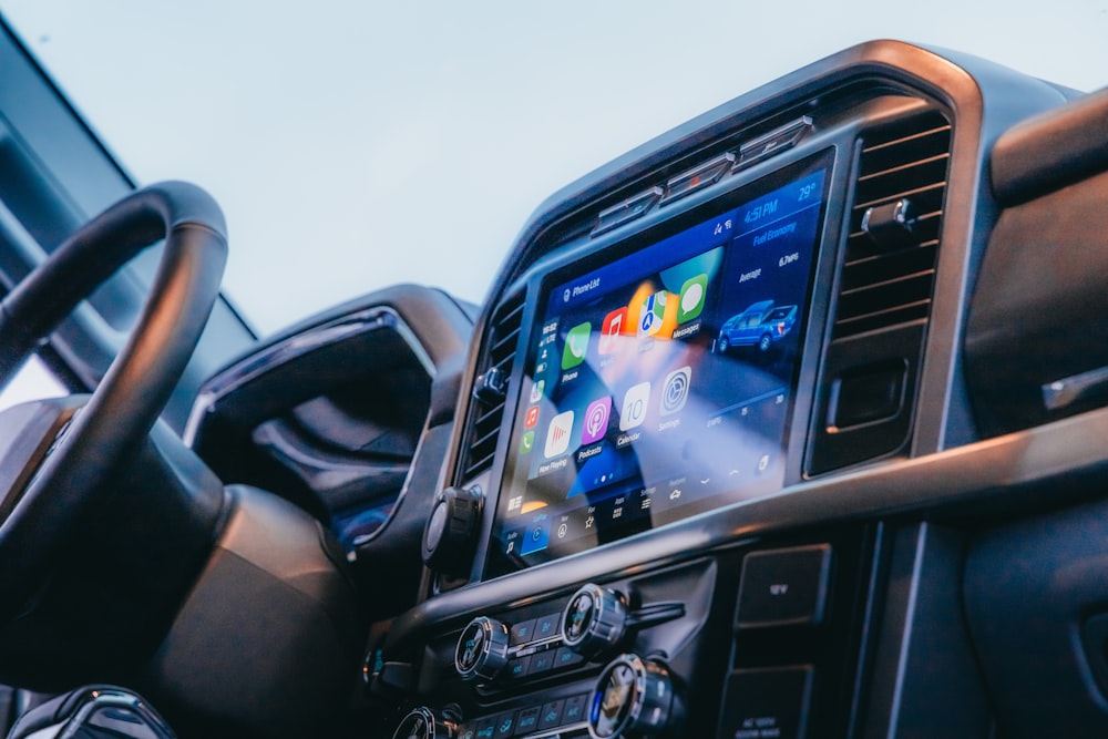 the dashboard of a vehicle with a touch screen