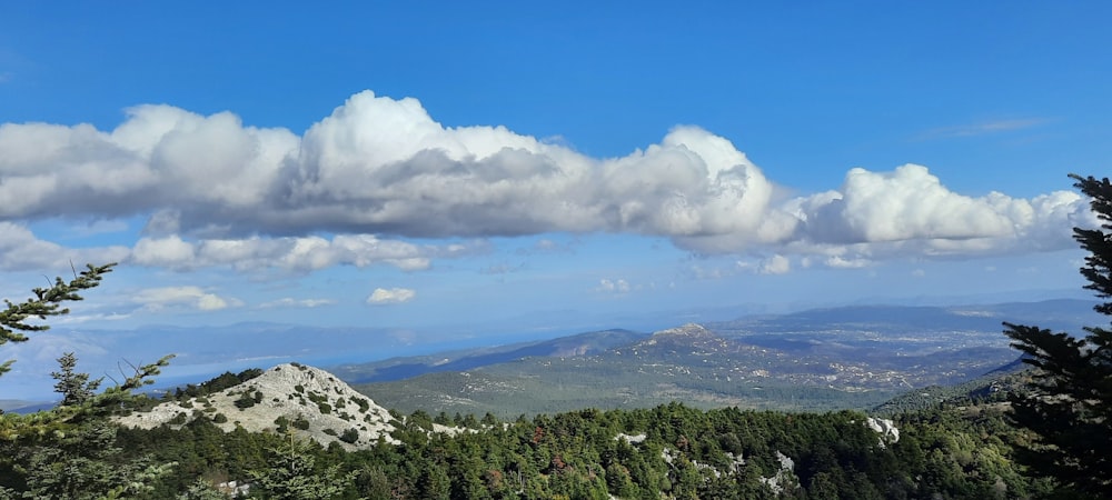 a view of a mountain range with clouds in the sky