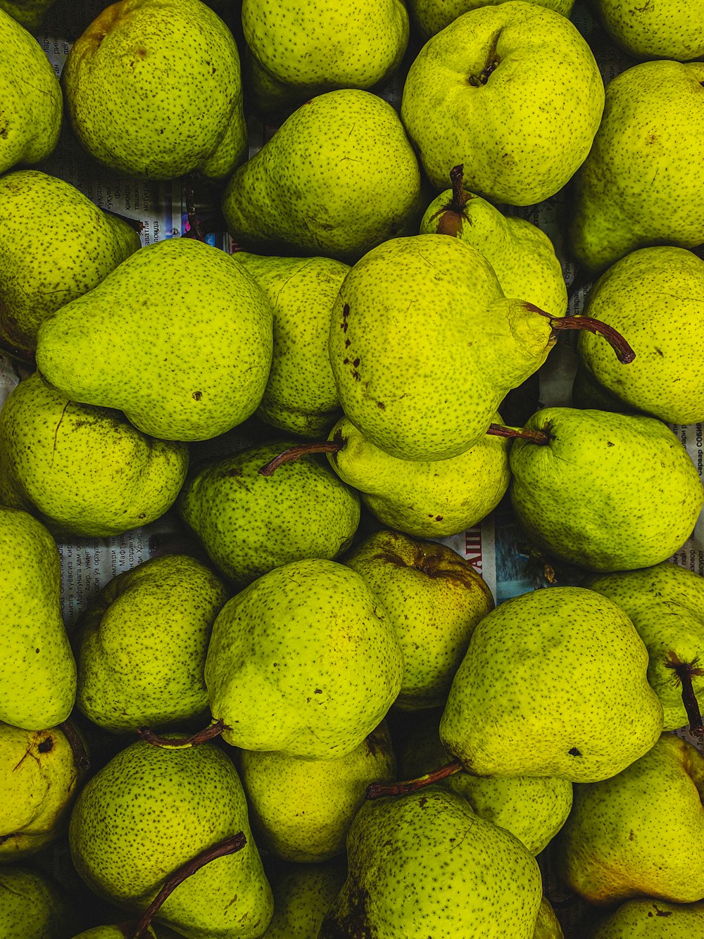 a pile of green pears sitting next to each other