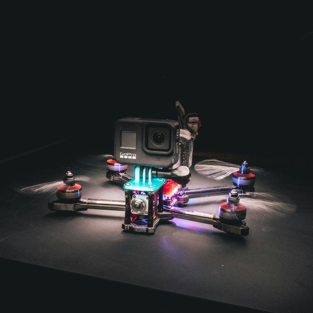 a close up of a camera on a table