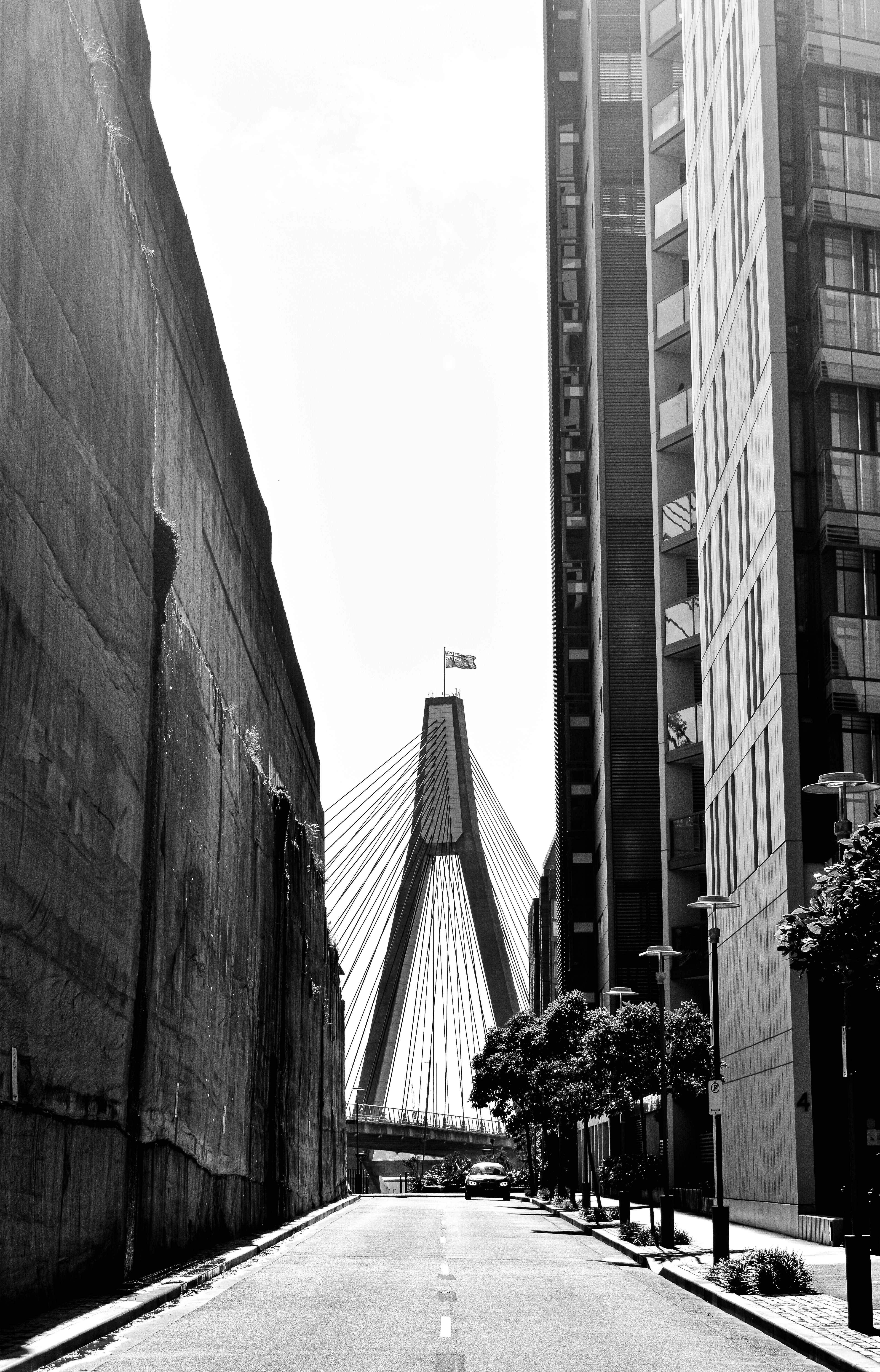 a black and white photo of a city street