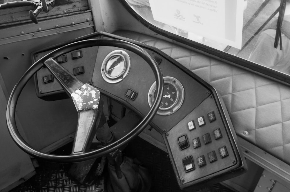 a steering wheel and dashboard of a vehicle