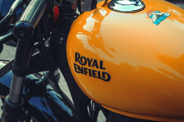 a close up view of a royal enfield motorcycle