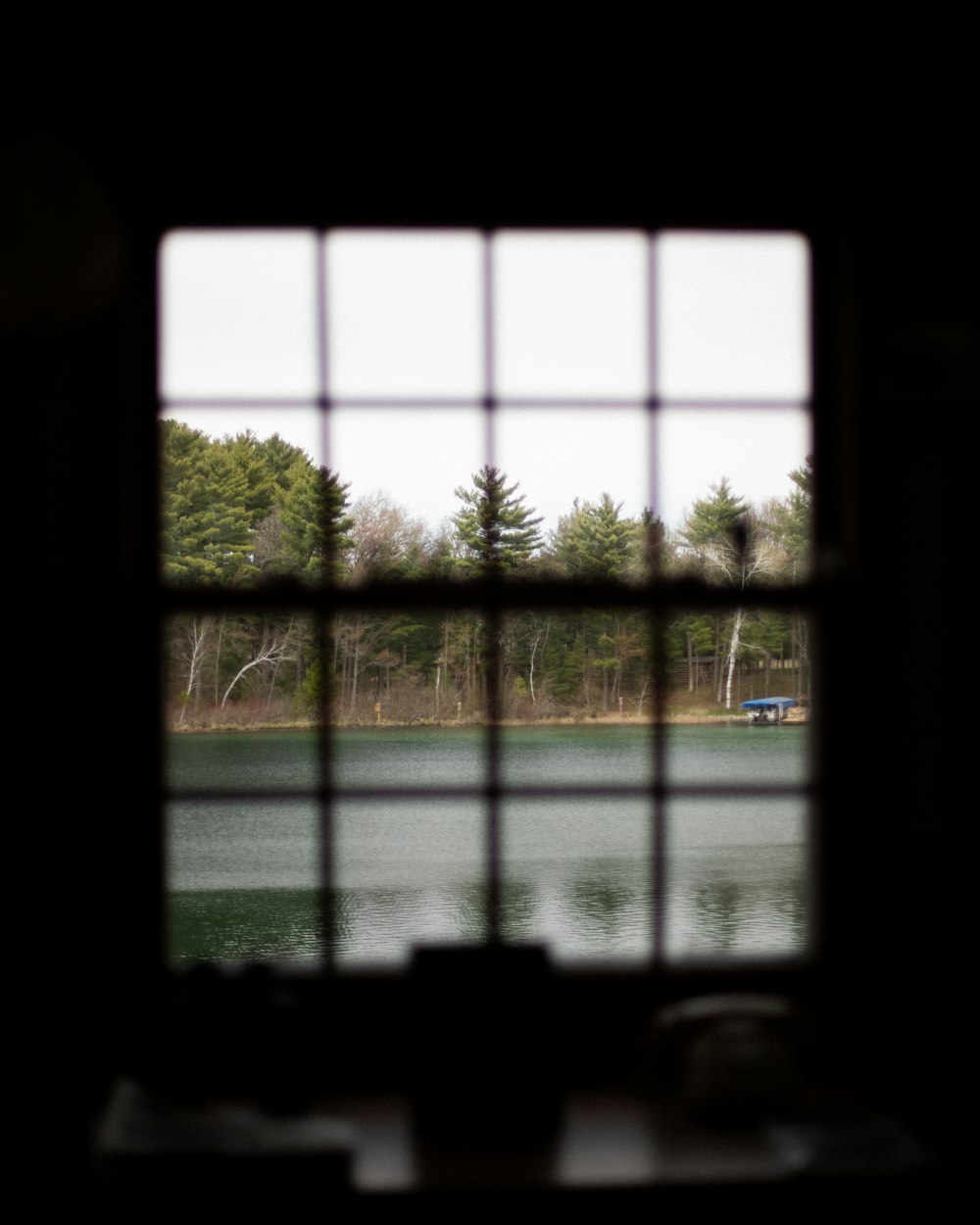 a view of a lake through a window